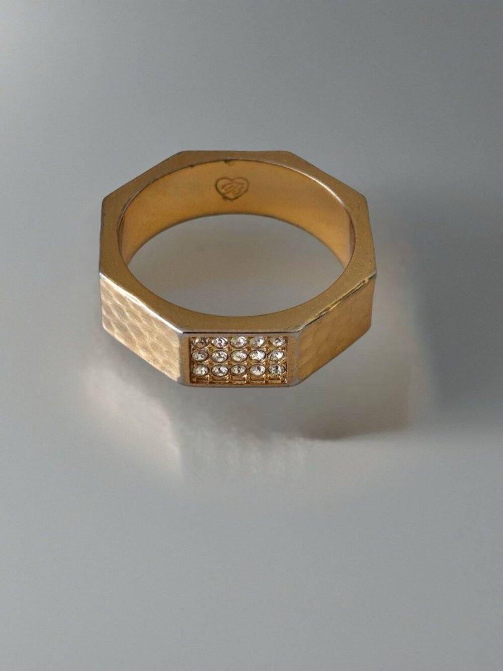 Brighton Hammered Gold Plated Octogon MERIDIAN ZENITH Geo Crystal Ring Size 9